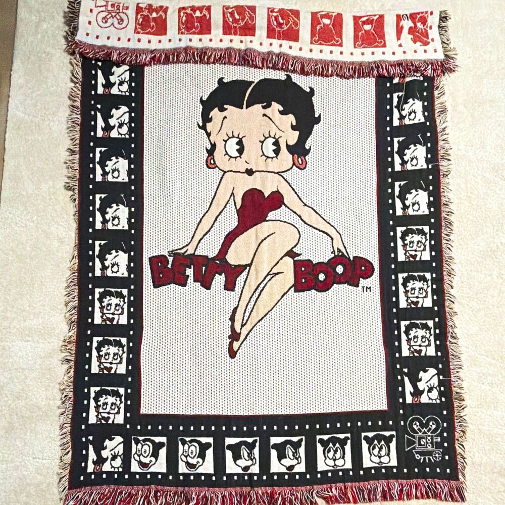 1994 king features Film Betty Boop Woven Fringed rectangular Throw Blanket